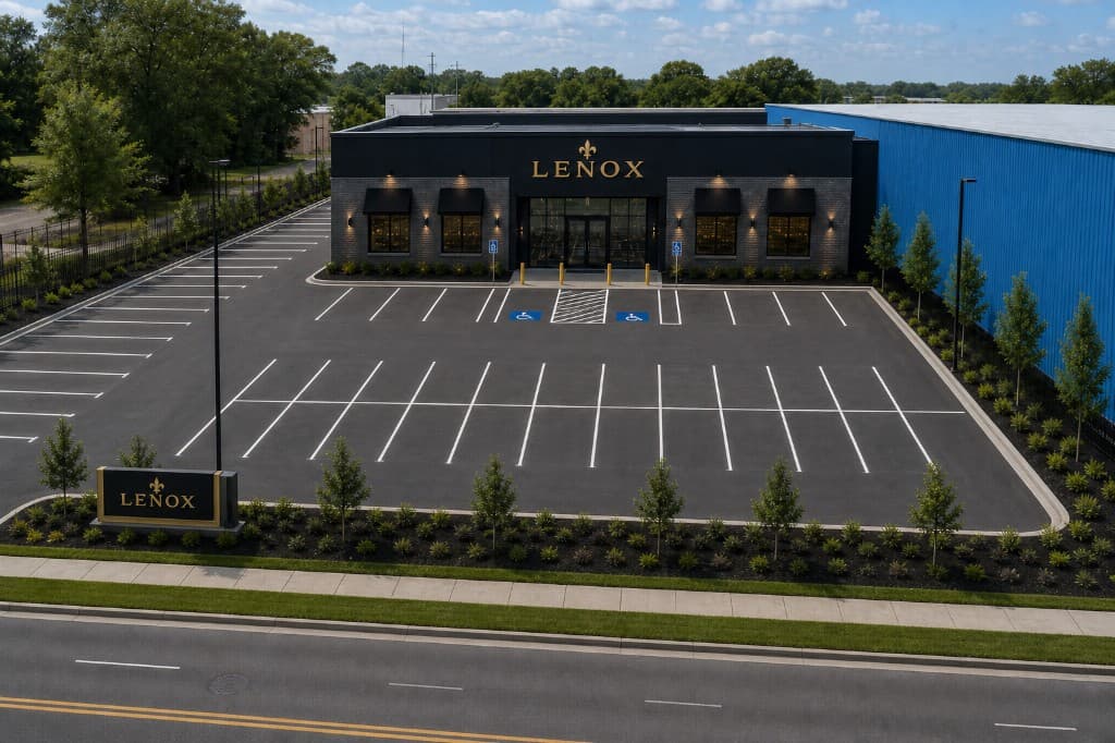LENOX proposed parking — about 50 spaces with front lot plus left-side bay and ADA at main entry facing Chef Menteur Highway