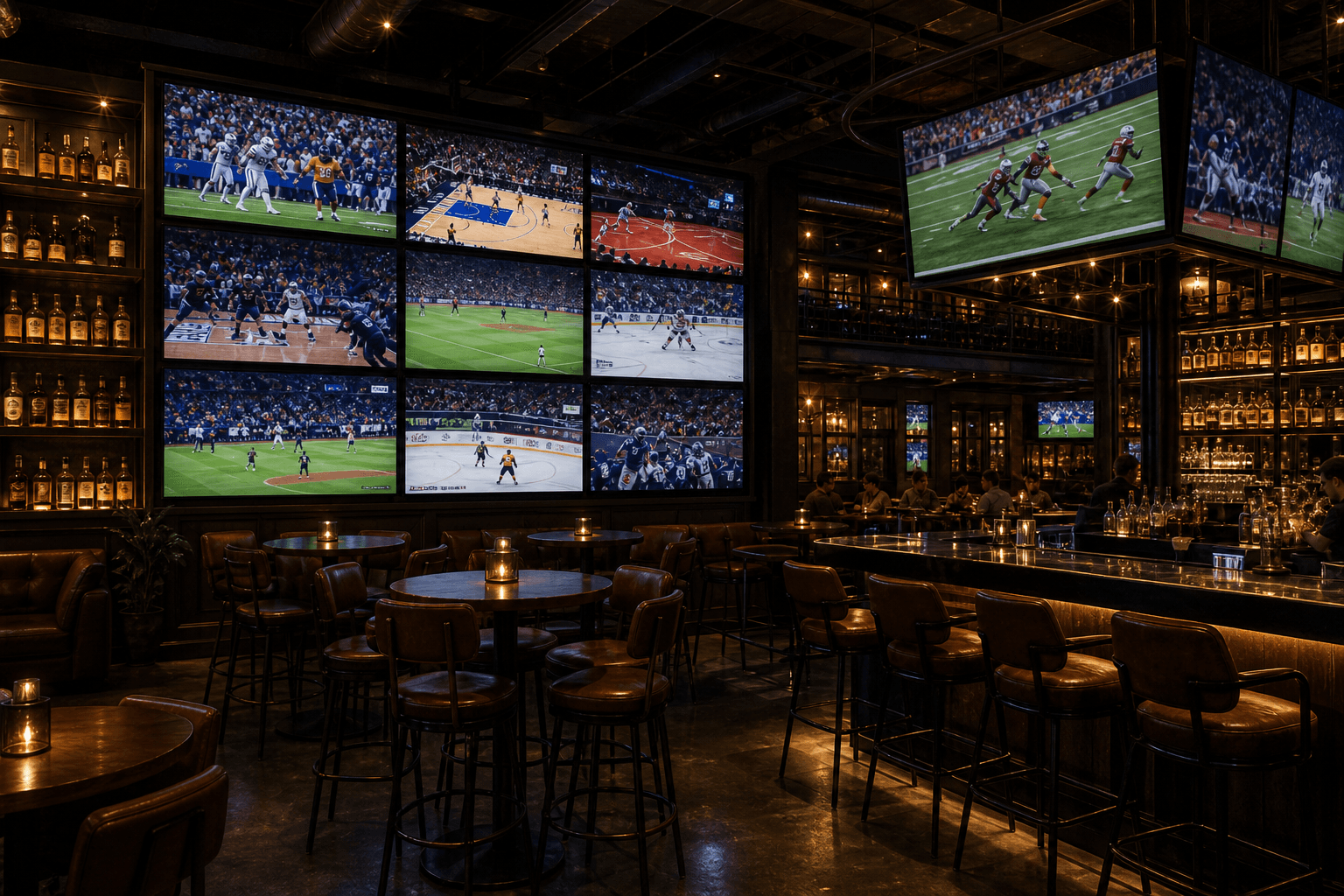 Sports lounge multi-screen TV wall