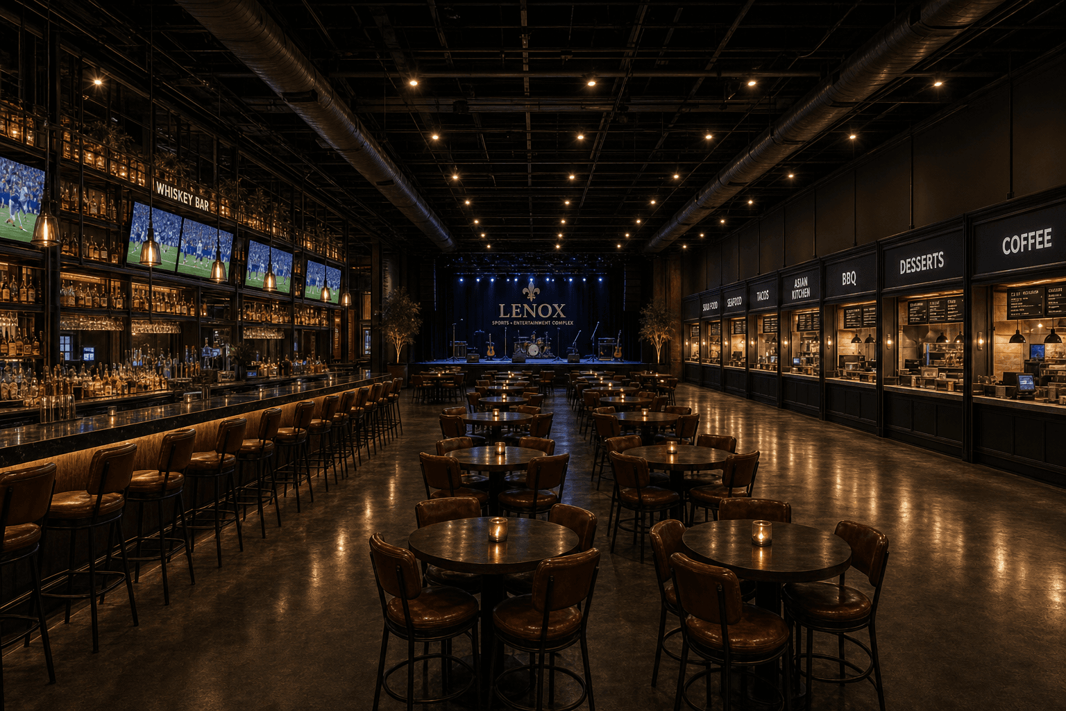 LENOX main room looking toward the stage — single story